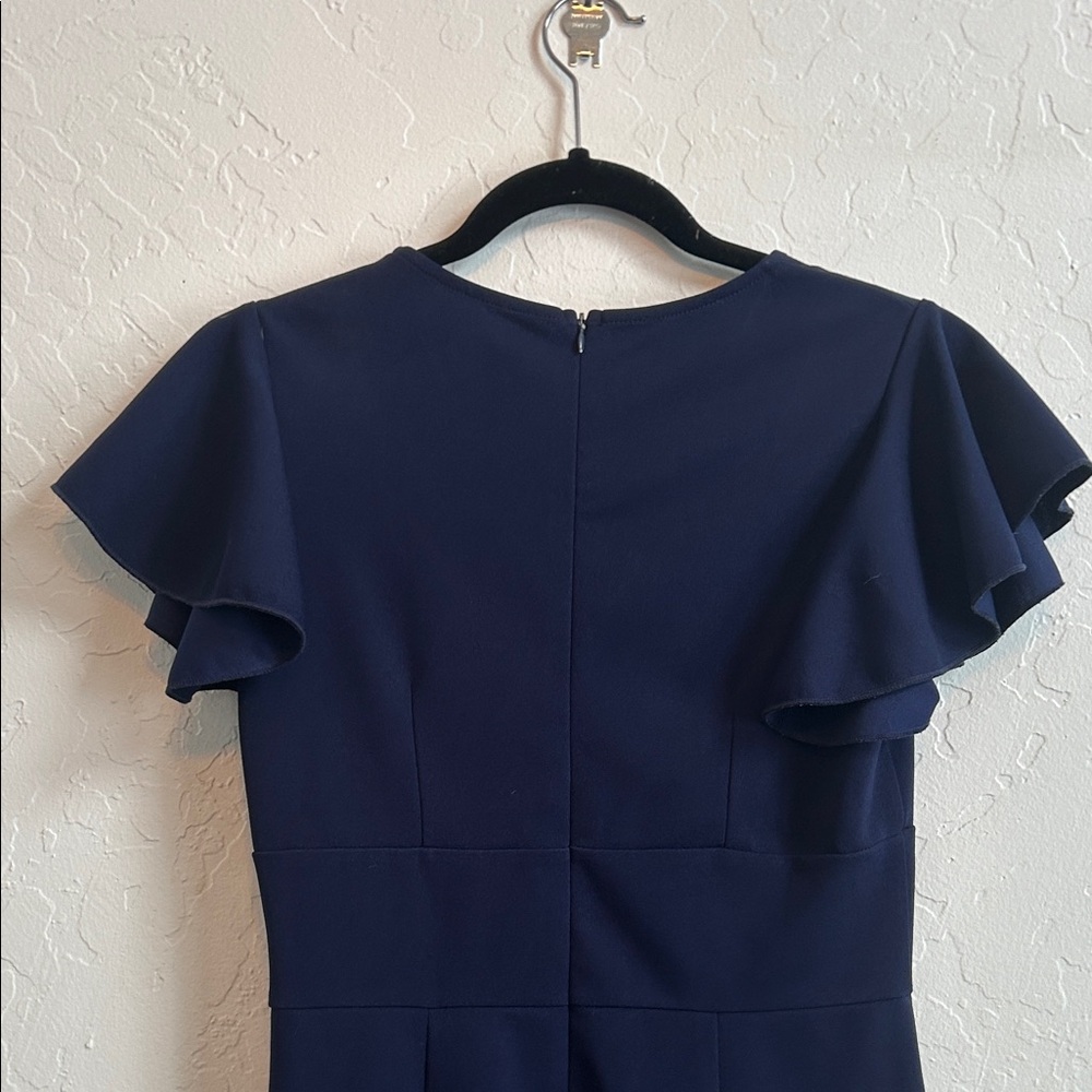 Women’s Size Small Navy Blue midi Length Breathable Slim Fit V-Neck Dress - Picture 5 of 6